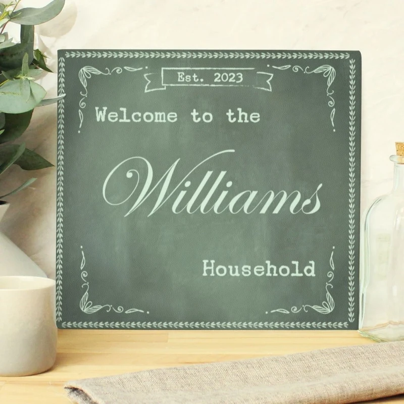 Personalised Family Chalk Glass Chopping Board/Workshop Saver
