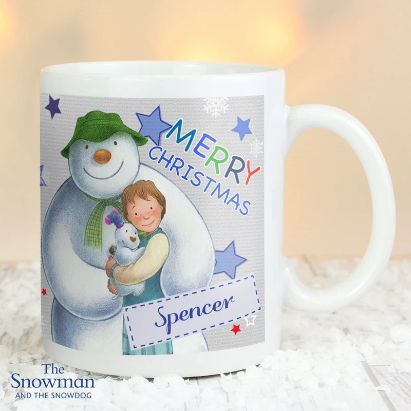 Personalised The Snowman And The Snowdog Blue Mug
