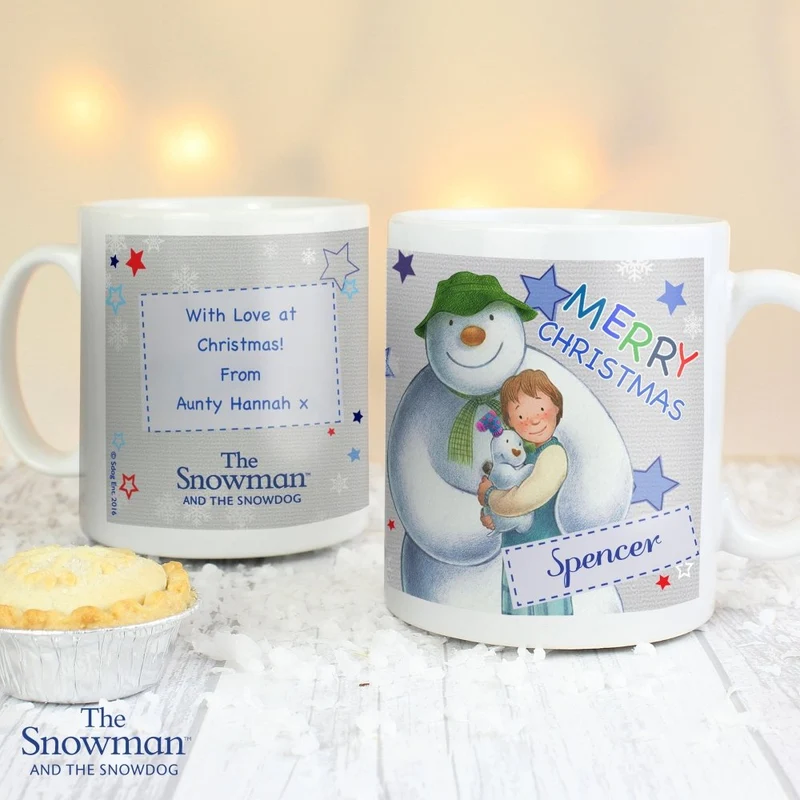 Personalised The Snowman And The Snowdog Blue Mug
