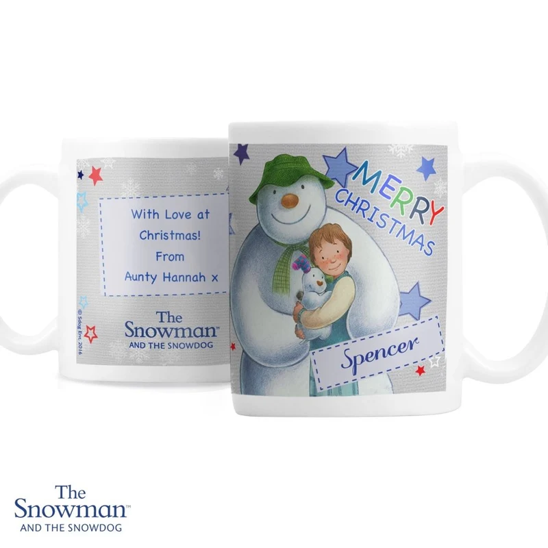 Personalised The Snowman And The Snowdog Blue Mug