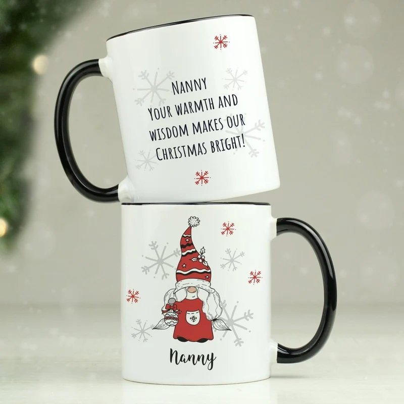 Personalised Gonk Family Black HandLED Christmas Mug - Female