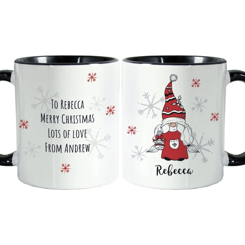 Personalised Gonk Family Black HandLED Christmas Mug - Female