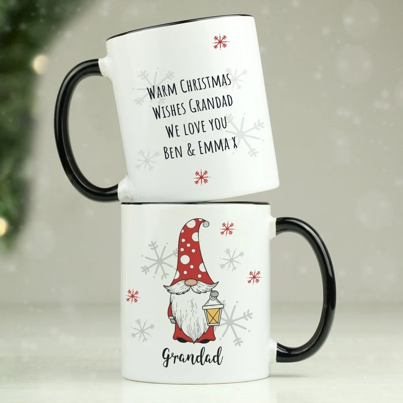 Personalised Gonk Family Black HandLED Christmas Mug - Male