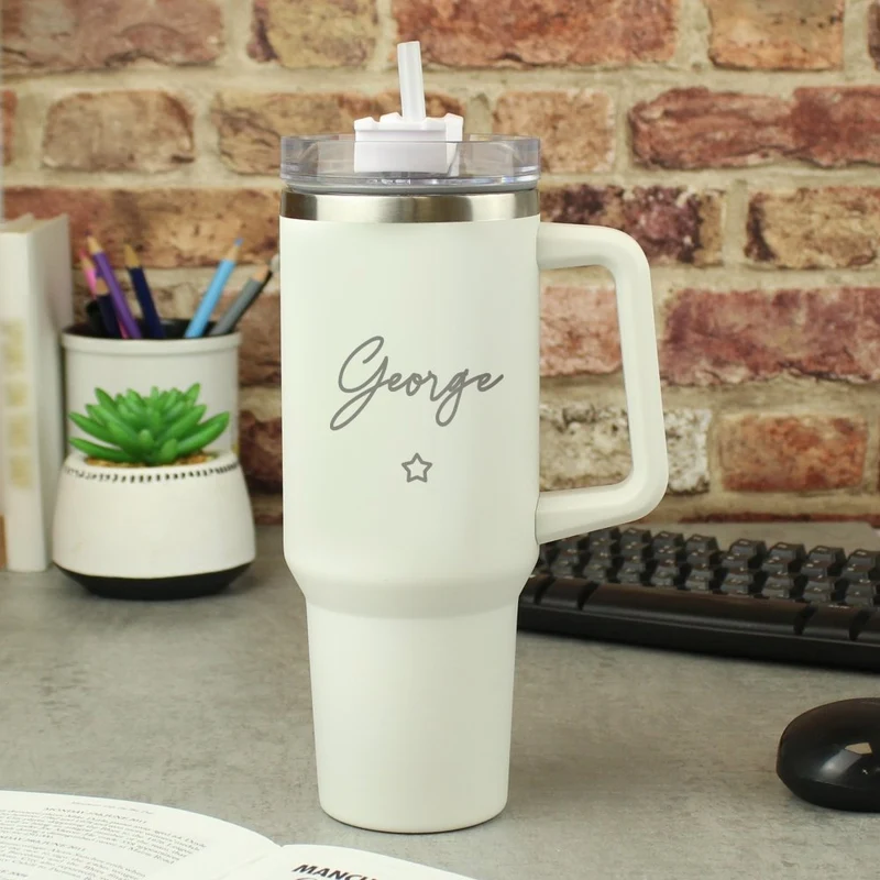 Personalised Star 40Oz White Travel Cup