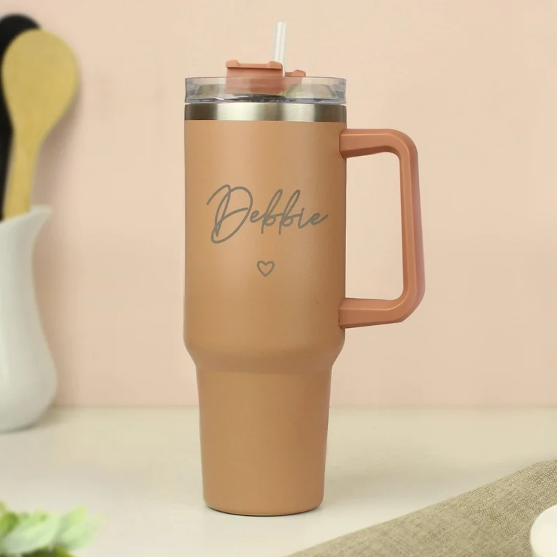 Personalised Heart 40Oz Brown Travel Cup