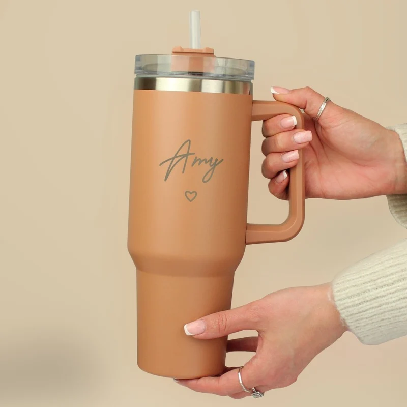 Personalised Heart 40Oz Brown Travel Cup