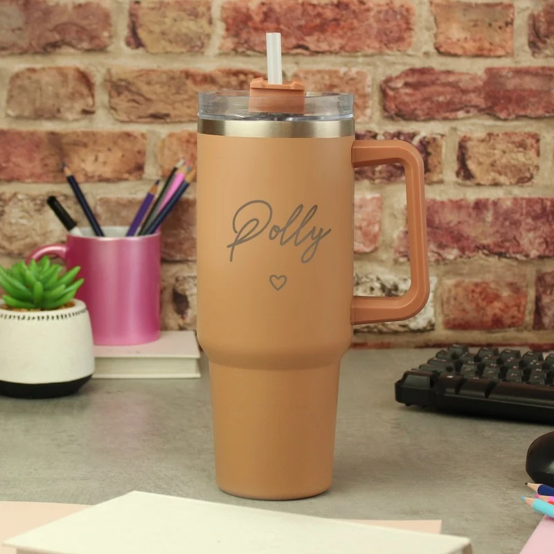 Personalised Heart 40Oz Brown Travel Cup