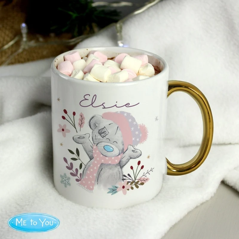 Personalised Me To You Cosy Winter Gold HandLED Mug