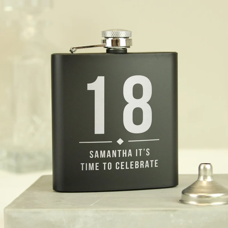 Personalised Big Numbers Black Hip Flask