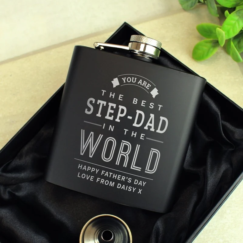 Personalised Best In The World Black Hip Flask