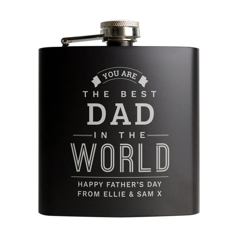 Personalised Best In The World Black Hip Flask