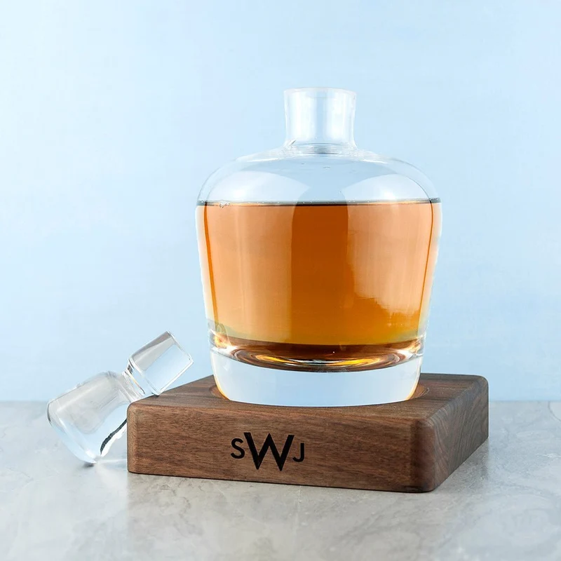 Monogrammed Lsa Whisky Decanter & Walnut Base