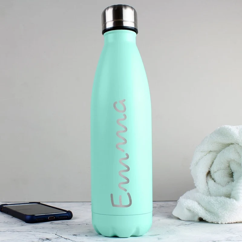 Personalised Name Only Mint Green Metal Insulated Drinks Bottle