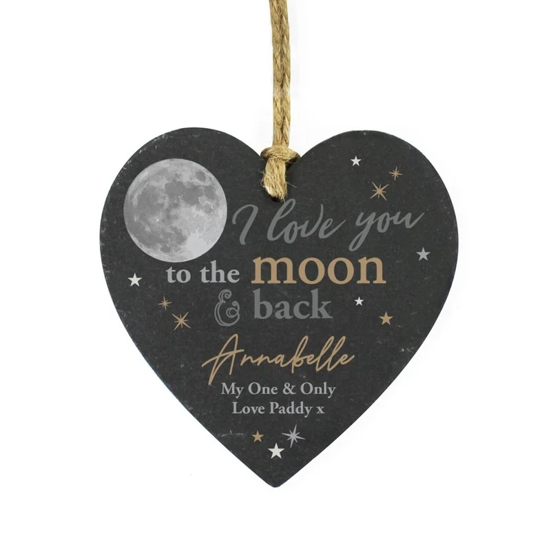 Personalised Moon And Back Slate Heart Decoration