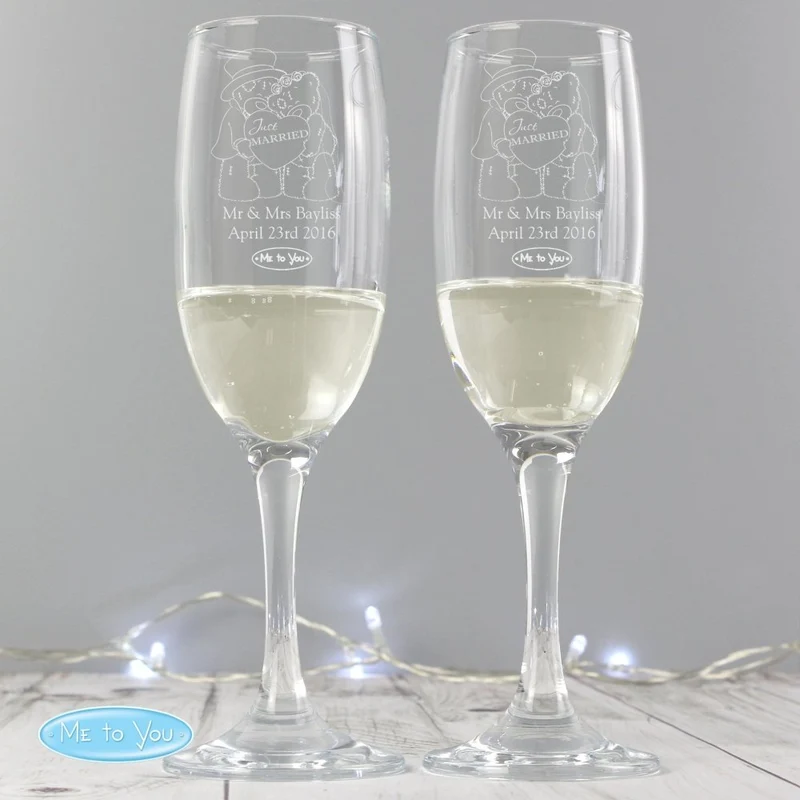 Personalised Me To You Engraved Wedding Pair Of Flutes