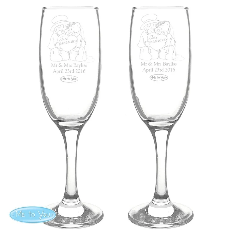 Personalised Me To You Engraved Wedding Pair Of Flutes