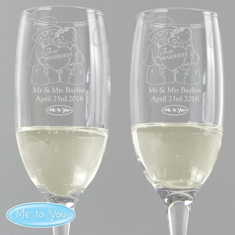 Personalised Me To You Engraved Wedding Pair Of Flutes