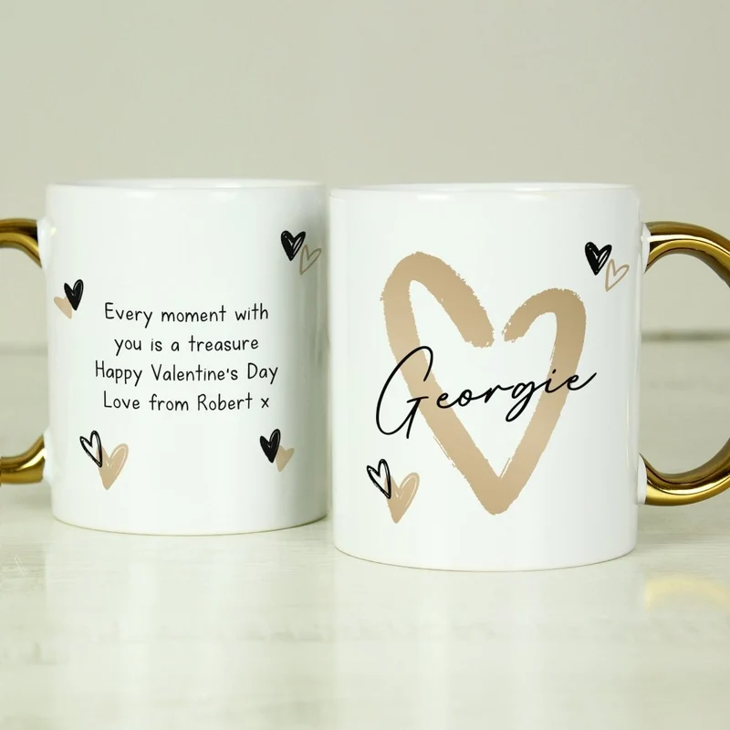 Personalised Hearts Gold HandLED Mug