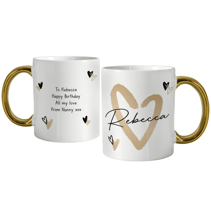 Personalised Hearts Gold HandLED Mug