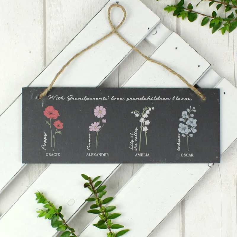 Personalised Flower Of The Month Hanging Slate Plaque