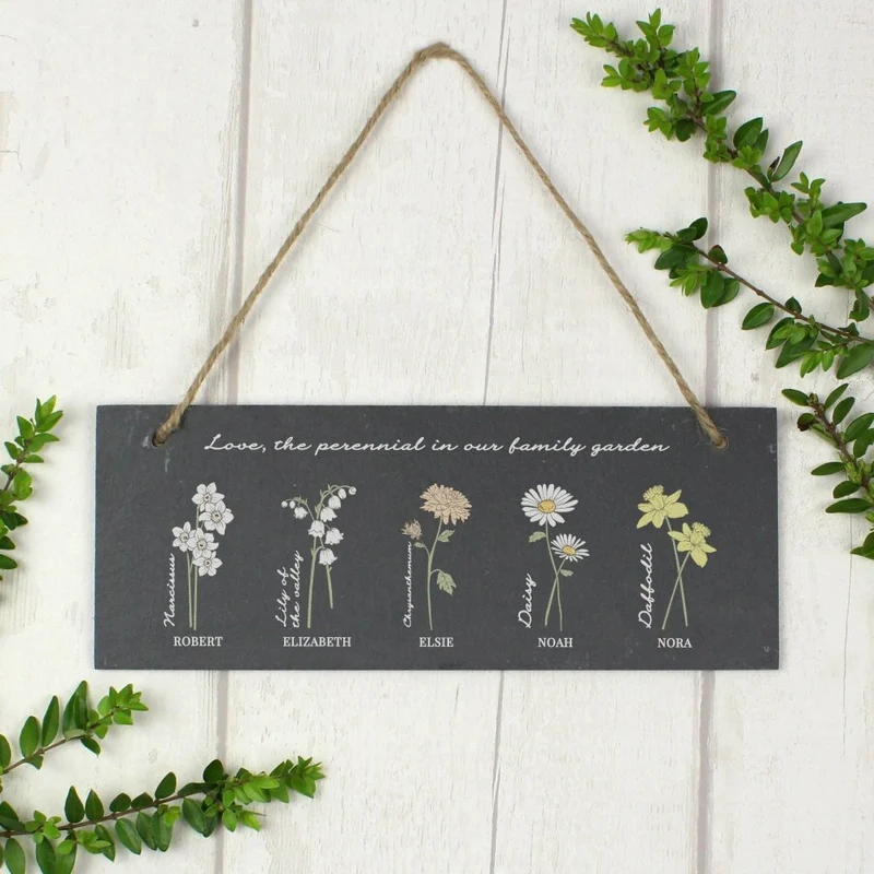 Personalised Flower Of The Month Hanging Slate Plaque