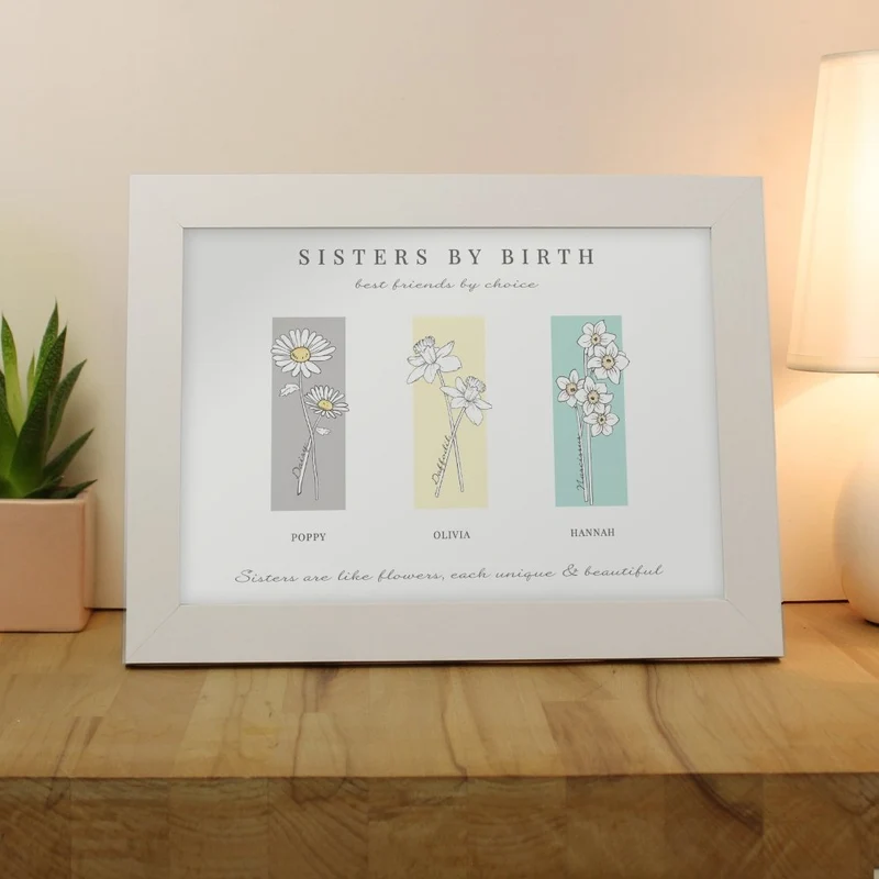 Personalised Flower Of The Month Family A4 Framed Print