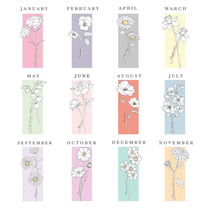 Personalised Flower Of The Month Family A4 Framed Print