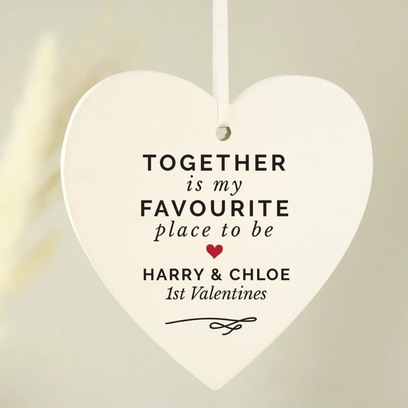 Personalised Together Is My Favourite Place Wooden Heart Decoration