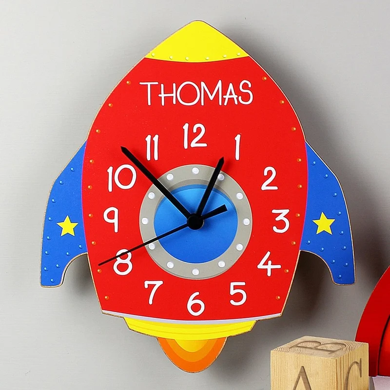 Personalised Space Rocket Shape Wooden Clock