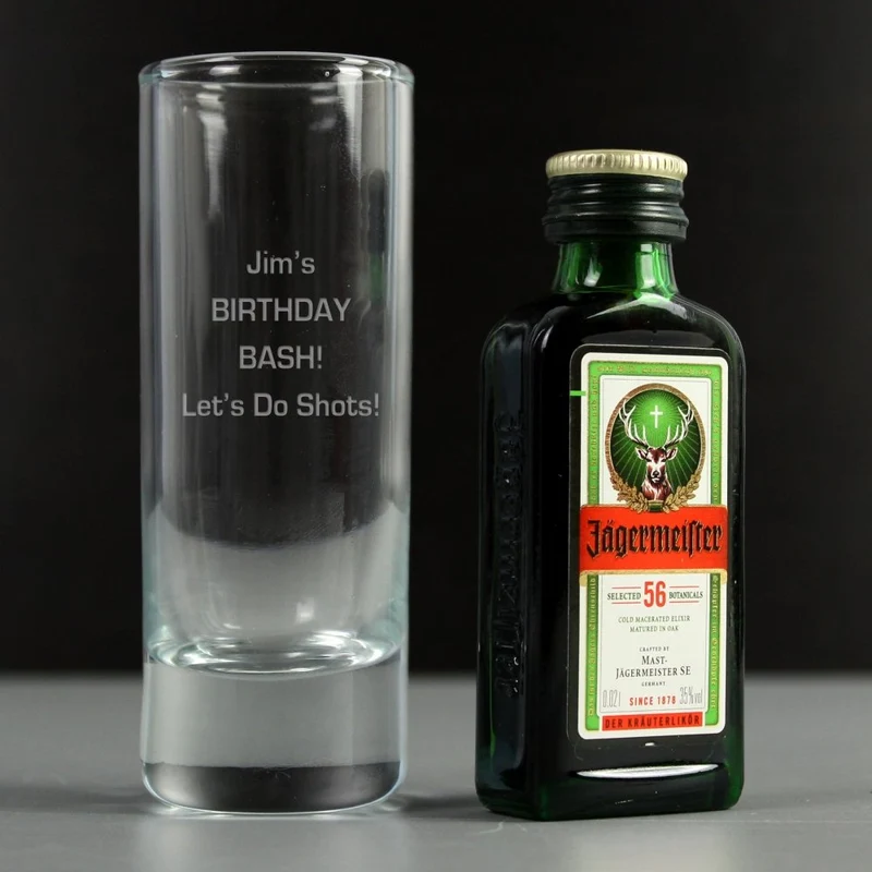 Personalised Shot Glass And Miniature Jagermeister - Text Only