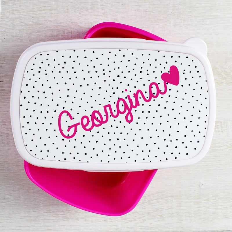 Personalised Pink Heart Name Only Pink Lunch Box