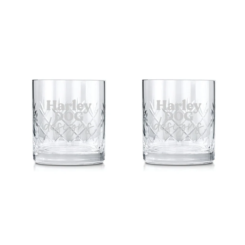 Engraved Cut Glass Logo Tumblers Set of 2