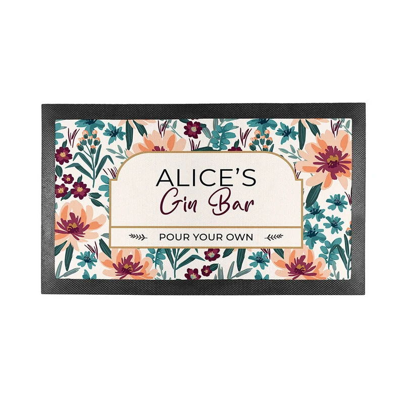 Personalised Floral Gin Bar Mat