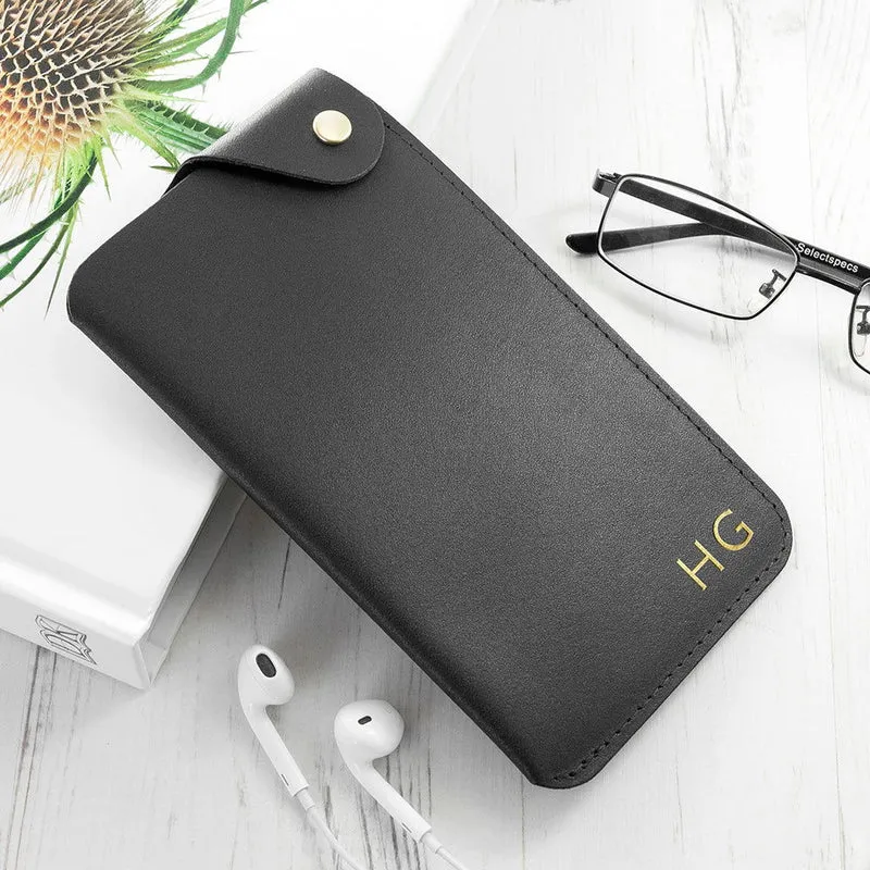 Personalised Black Leather Glasses Case
