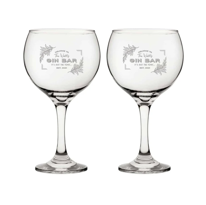 Engraved Gin Glasses Personalised using of Gin Bar Design