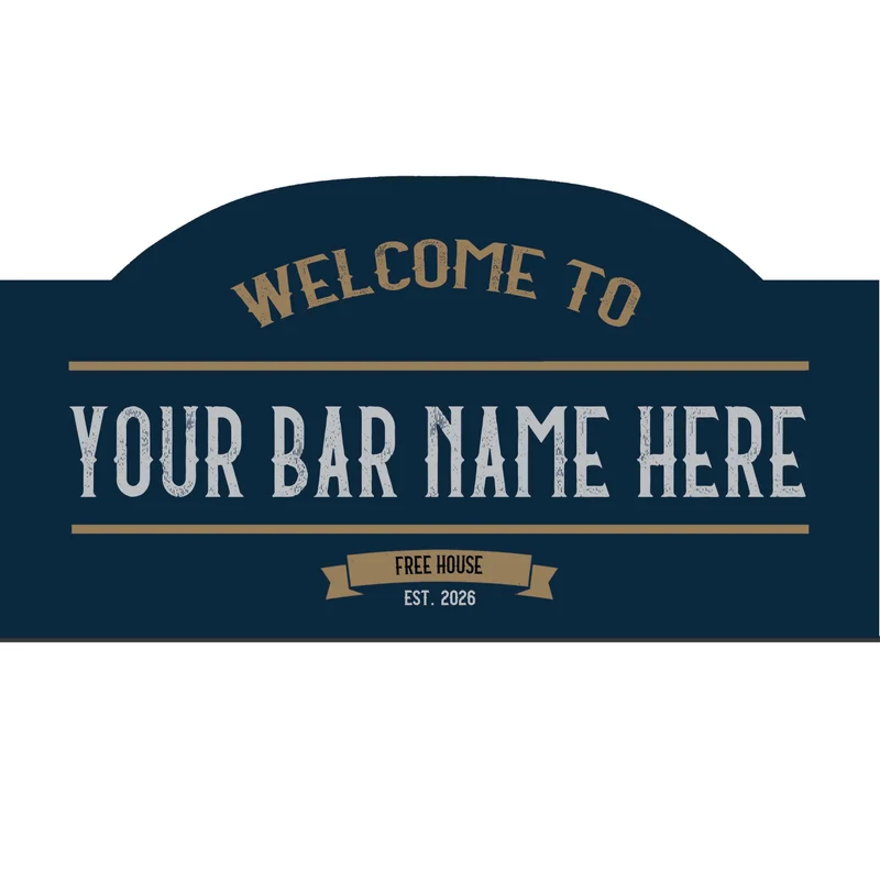 Personalised Bar Sign – Custom Name, Retro Style, Navy Blue