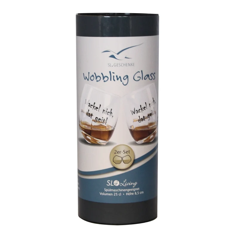Wobbling Glas „Wackel nich, dat geit!“ - 2er Set Das Glas wackelt, kippt aber nicht um.