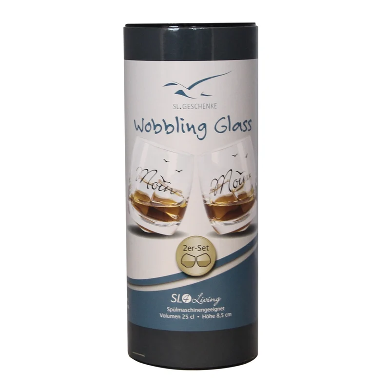 Wobbling Glas „Moin“ - 2er Set Das Glas wackelt, kippt aber nicht um.