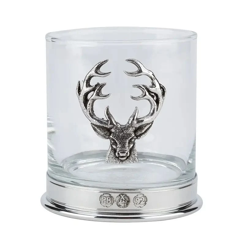 Handcrafted Scotland Stag Whisky Glass with Pewter Detailing