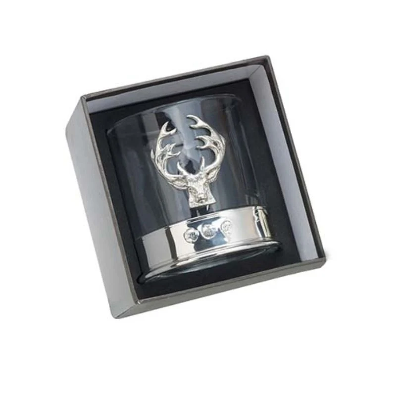 Handcrafted Scotland Stag Whisky Glass with Pewter Detailing