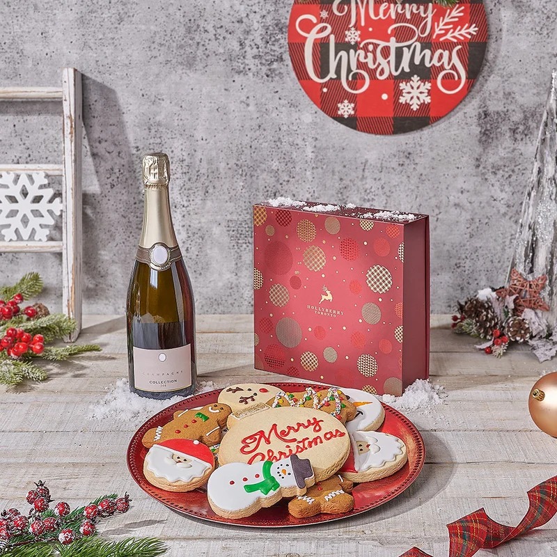 Christmas Cookies & Champagne Gift Basket