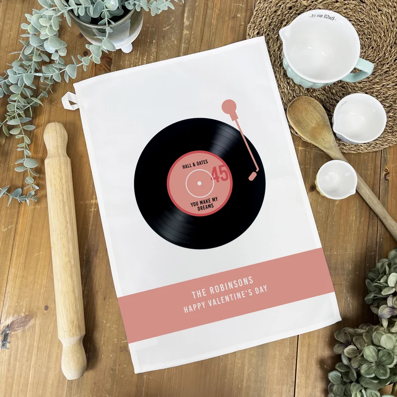 Personalised Tea Towel - Wedding Song Vinyl Record Gift