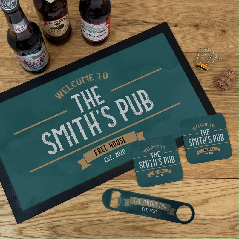 Vintage Pub Bar Sign and Personalised Home Bar Set