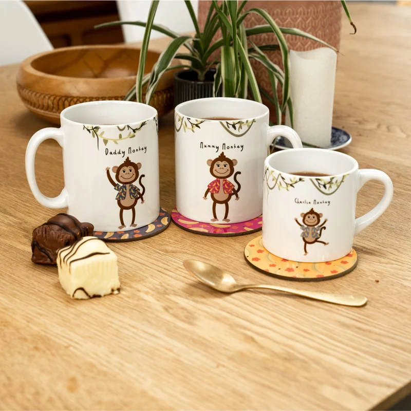 Cheeky Monkey Personalised Family Mugs and Coasters