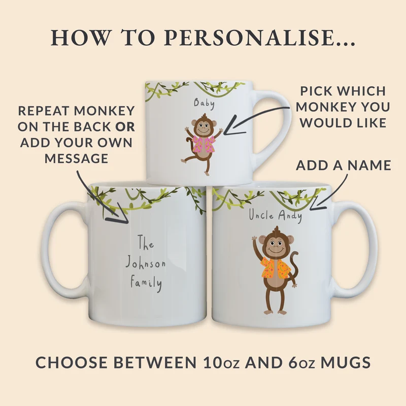 Cheeky Monkey Personalised Family Mugs and Coasters