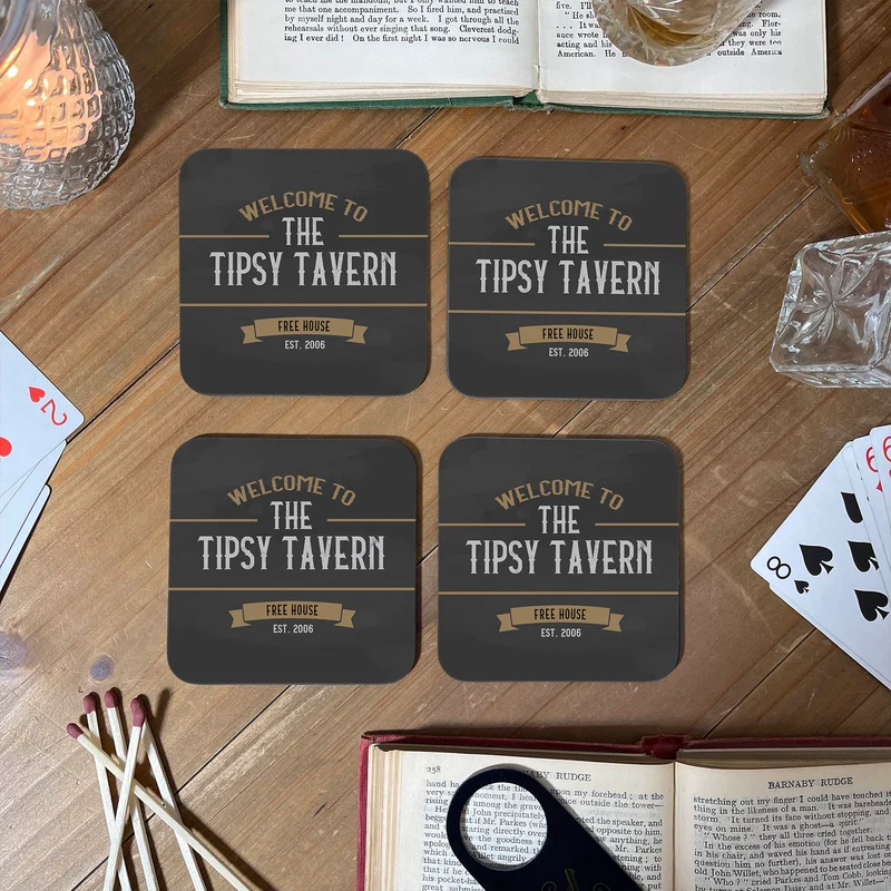 Vintage Home Bar Accessories - 4 Coaster Set