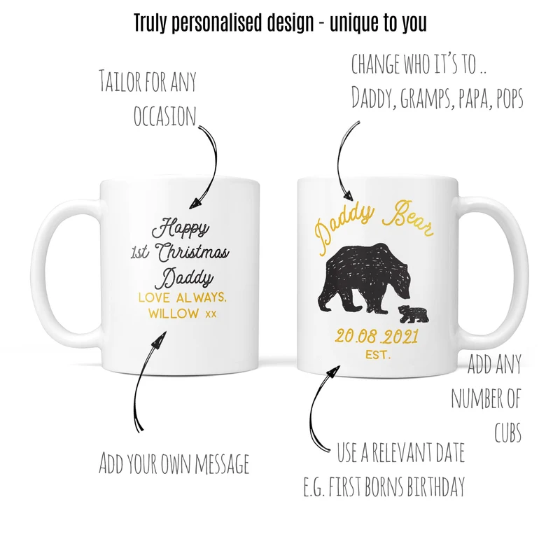 Daddy Bear Mug and Coaster Gift Set | Personalised for Dad's Birthday, Father's Day