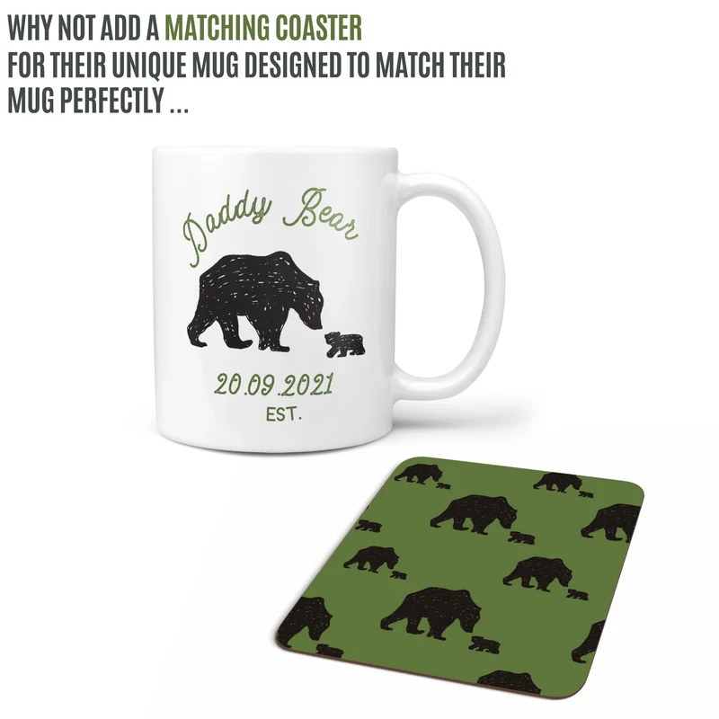 Daddy Bear Mug and Coaster Gift Set | Personalised for Dad's Birthday, Father's Day