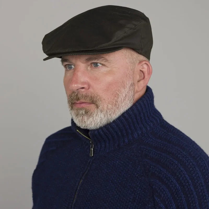 Men's Waxed Cotton Irish Flat Cap, Olive