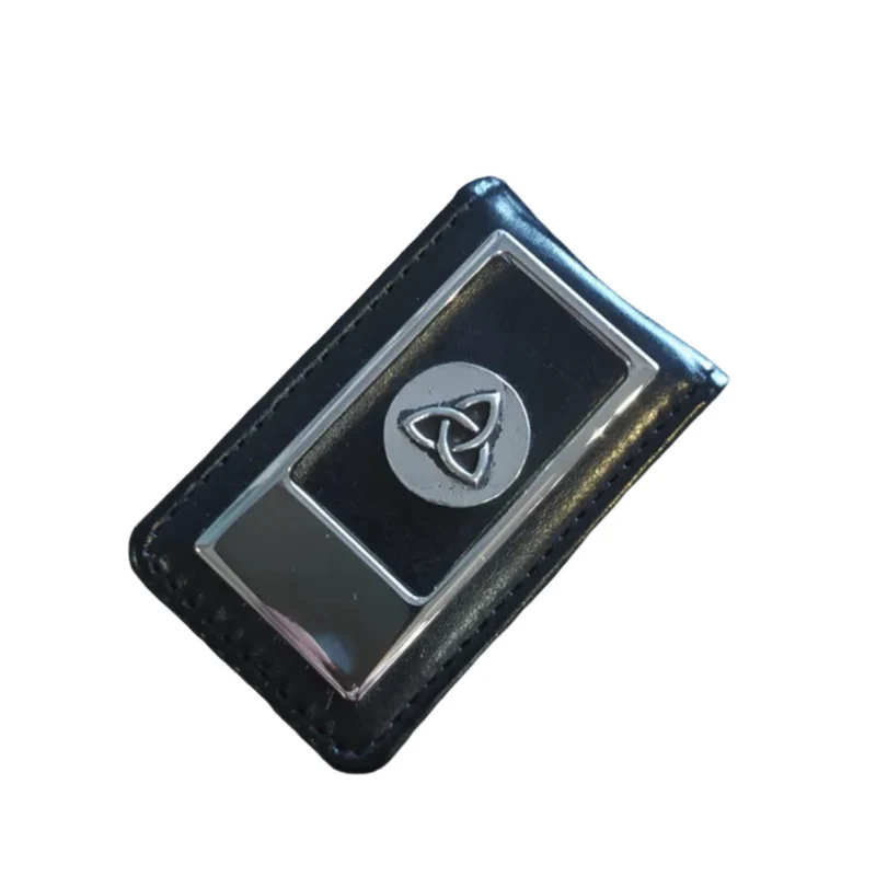 Pewter Leather Money Clip with Celtic Symbols